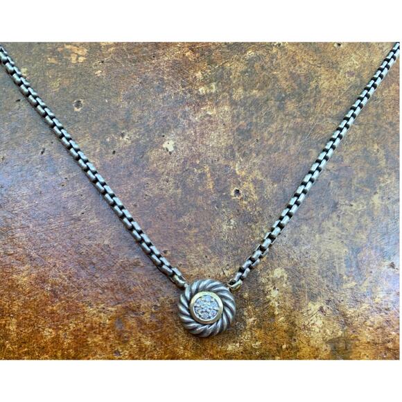 David Yurman Sterling Silver, 18K Gold and Diamond Necklace - Picture 2 of 7